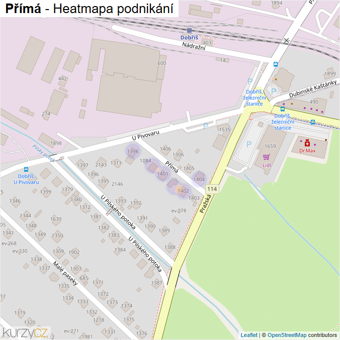 Mapa Přímá - Firmy v ulici.