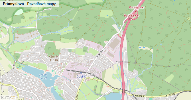 Průmyslová - záplavové mapy stoleté vody