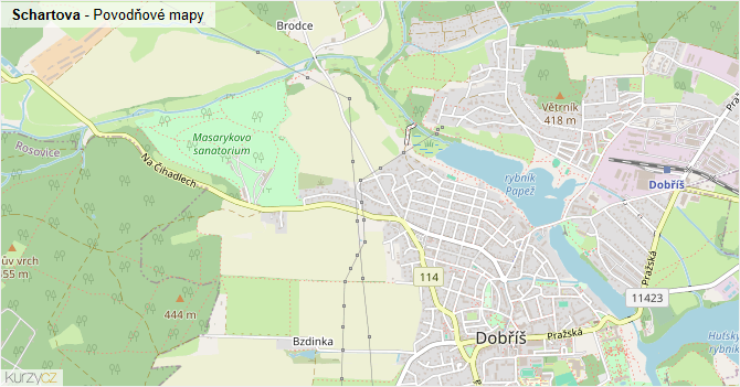 Schartova - záplavové mapy stoleté vody