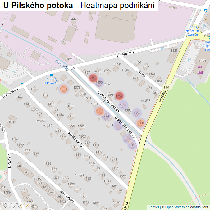 Mapa U Pilského potoka - Firmy v ulici.