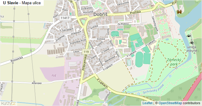 U Slavie - mapa ulice
