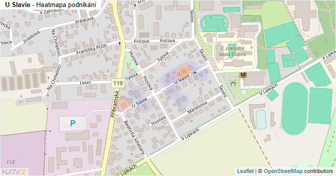 U Slavie - mapa podnikání