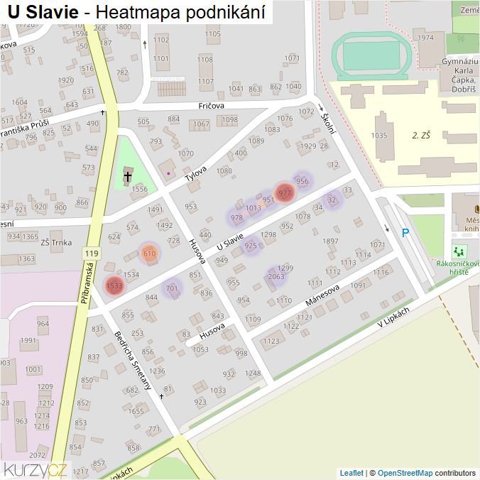 Mapa U Slavie - Firmy v ulici.