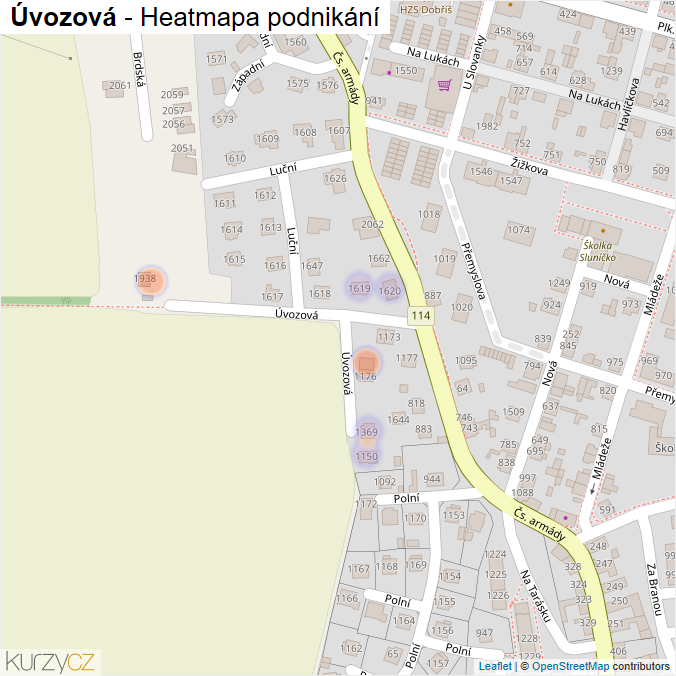 Mapa Úvozová - Firmy v ulici.