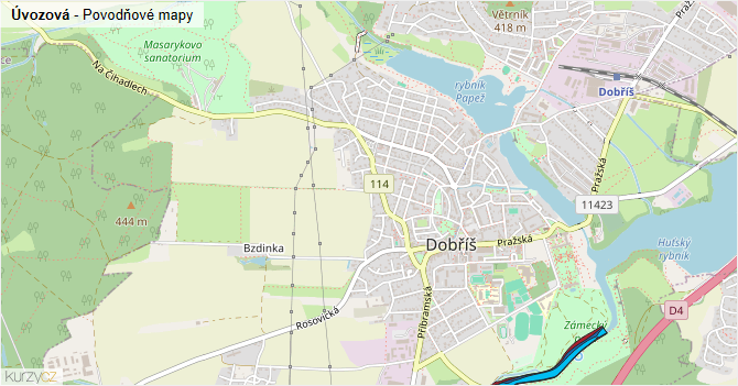 Úvozová - záplavové mapy stoleté vody