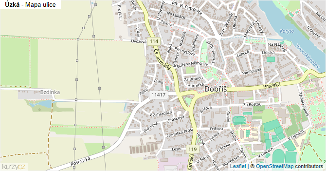 Úzká - mapa ulice