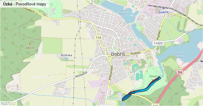 Úzká - záplavové mapy stoleté vody