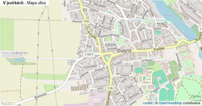 V jezírkách - mapa ulice