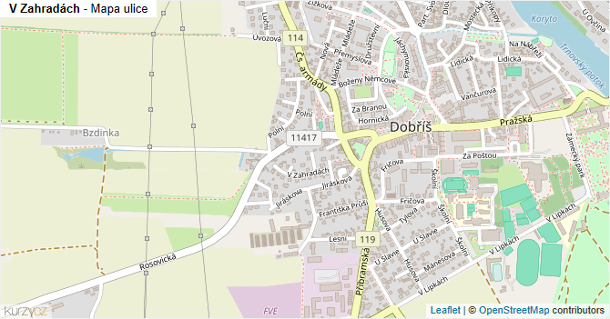V Zahradách - mapa ulice
