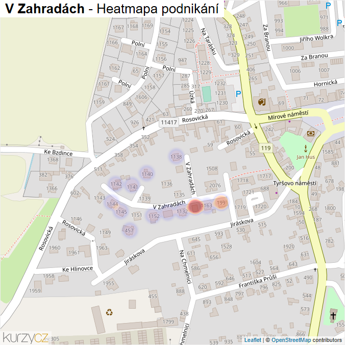 Mapa V Zahradách - Firmy v ulici.