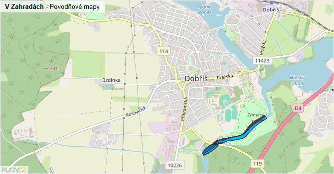 V Zahradách - záplavové mapy stoleté vody
