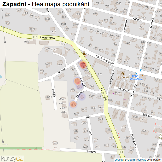 Mapa Západní - Firmy v ulici.