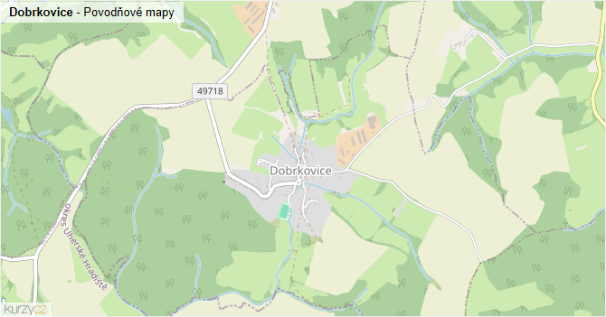 Dobrkovice - záplavové mapy stoleté vody