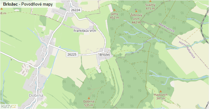 Brložec - záplavové mapy stoleté vody