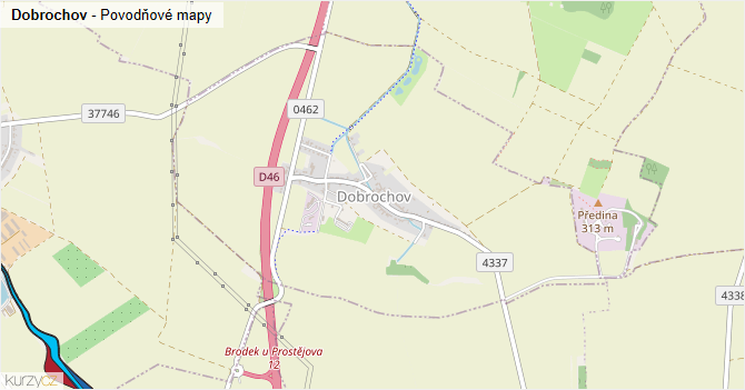 Dobrochov - záplavové mapy stoleté vody