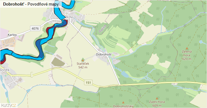 Dobrohošť - záplavové mapy stoleté vody