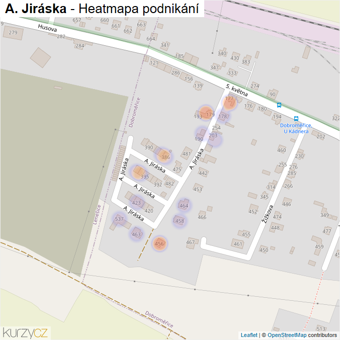Mapa A. Jiráska - Firmy v ulici.