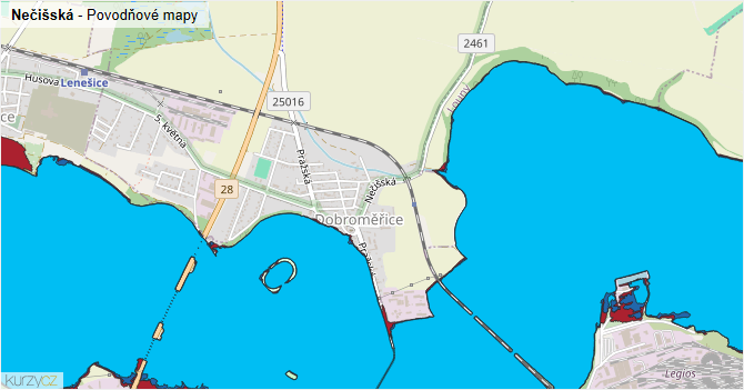 Nečišská - záplavové mapy stoleté vody