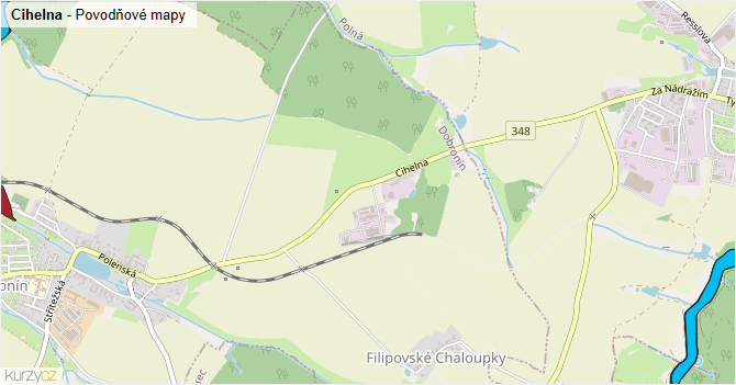 Cihelna - záplavové mapy stoleté vody