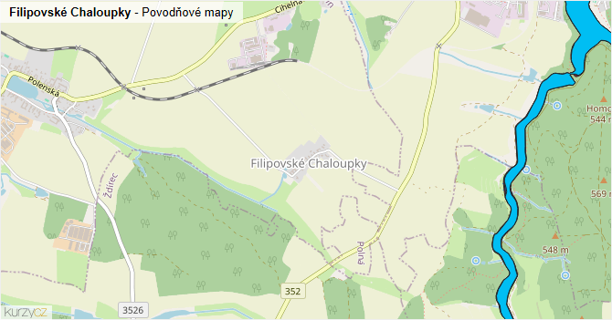 Filipovské Chaloupky - záplavové mapy stoleté vody