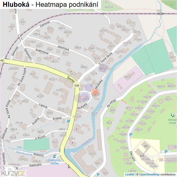 Mapa Hluboká - Firmy v ulici.