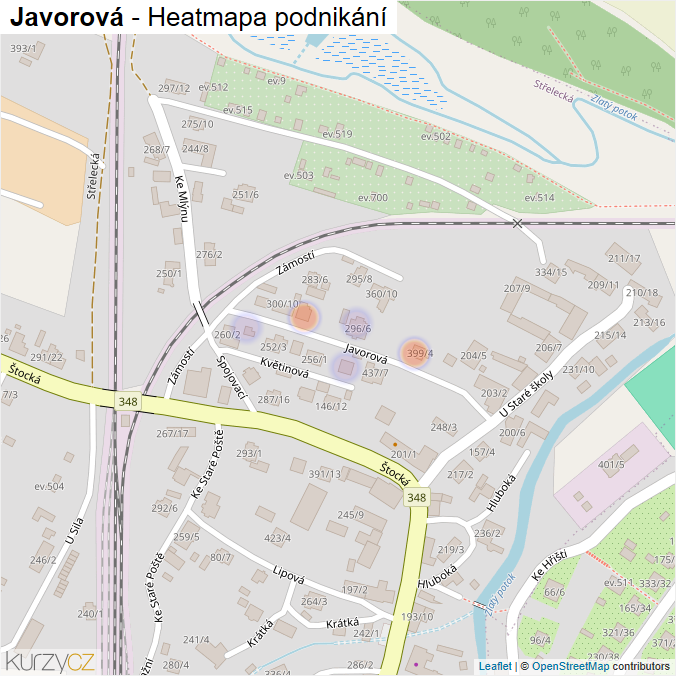 Mapa Javorová - Firmy v ulici.