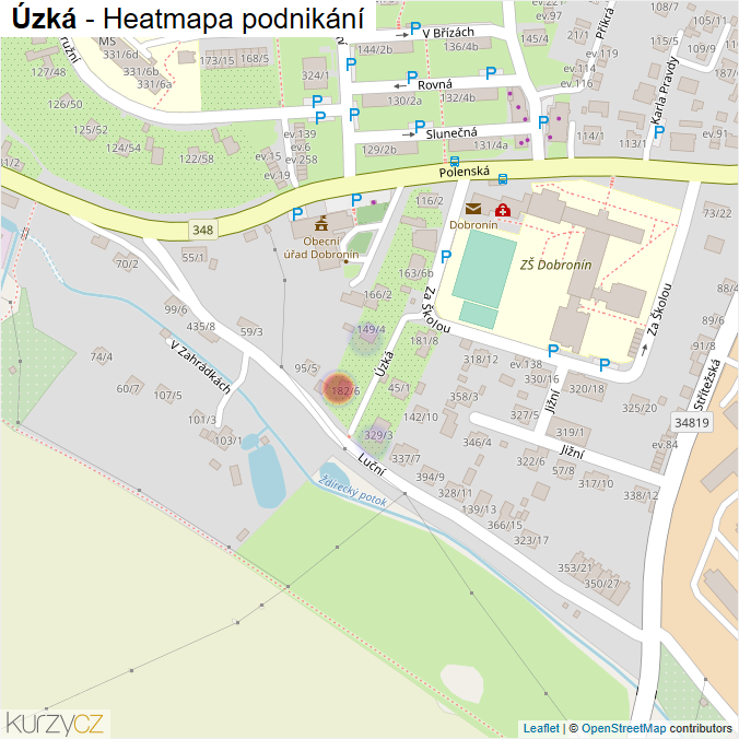 Mapa Úzká - Firmy v ulici.