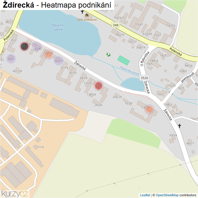 Mapa Ždírecká - Firmy v ulici.