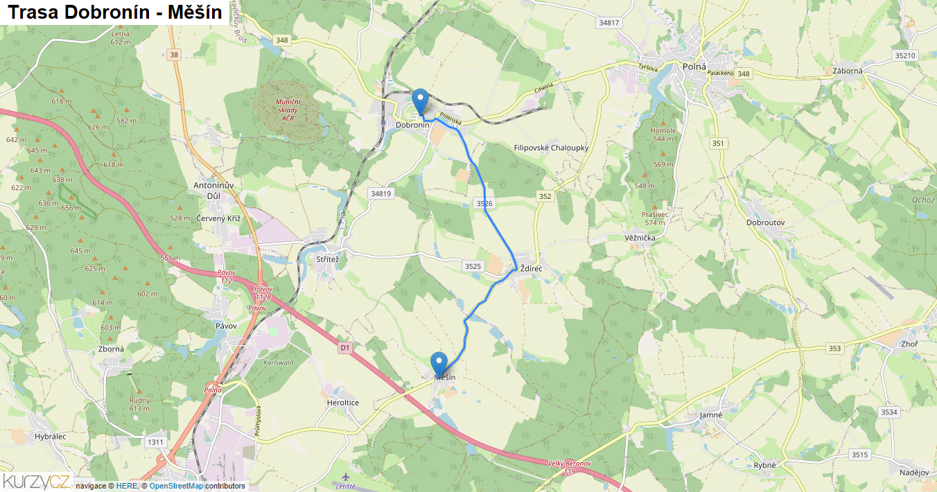 Dobronín-Měšín, mapa trasy