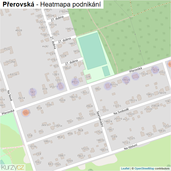 Mapa Přerovská - Firmy v ulici.