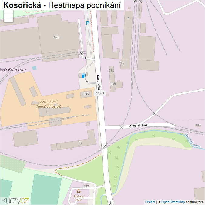 Mapa Kosořická - Firmy v ulici.