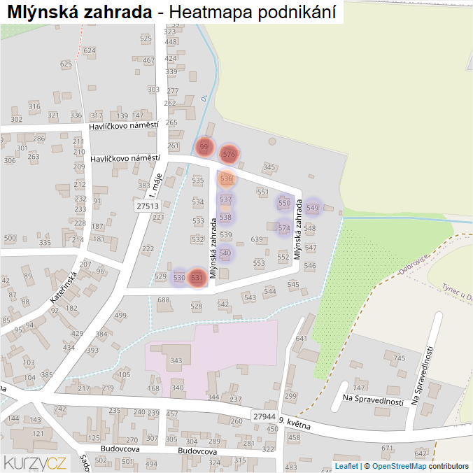 Mapa Mlýnská zahrada - Firmy v ulici.