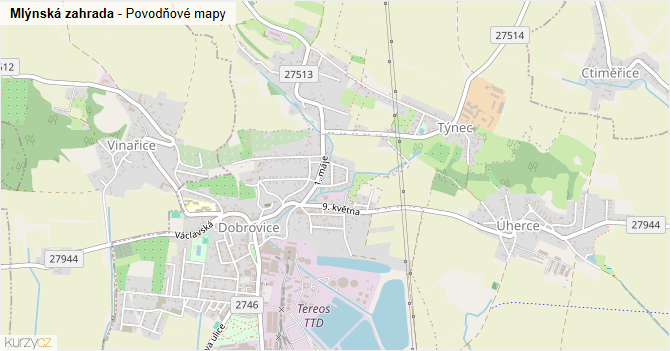 Mlýnská zahrada - záplavové mapy stoleté vody