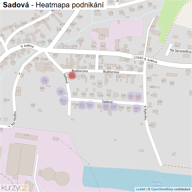 Mapa Sadová - Firmy v ulici.