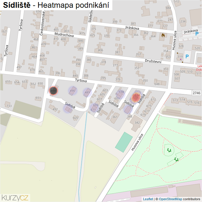 Mapa Sídliště - Firmy v ulici.