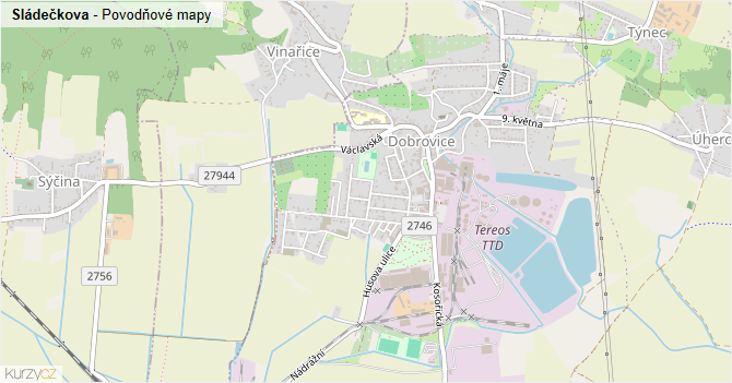 Sládečkova - záplavové mapy stoleté vody