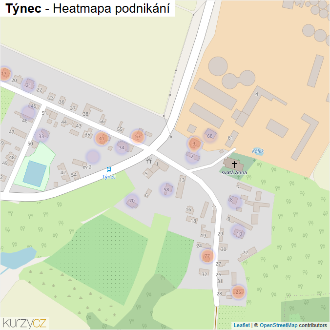 Mapa Týnec - Firmy v části obce.