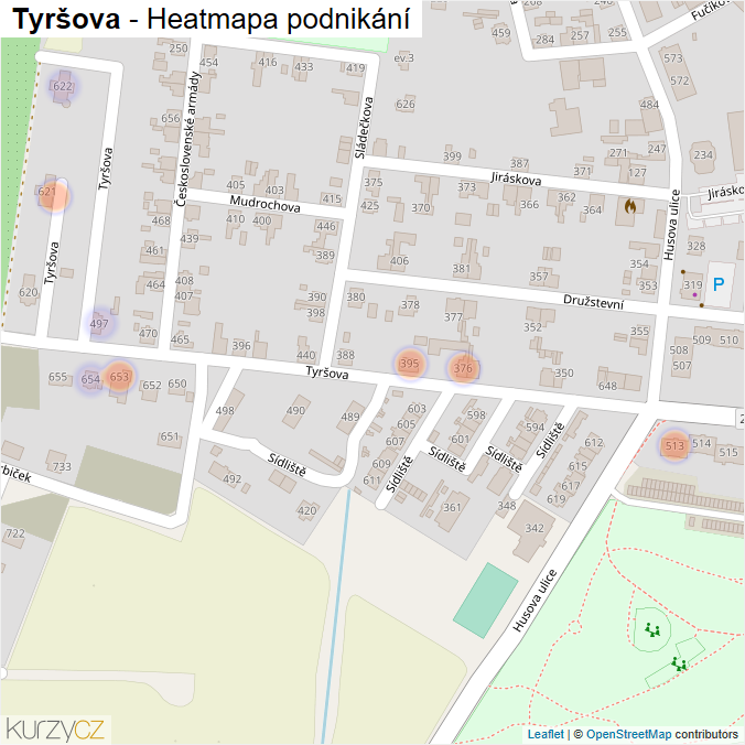 Mapa Tyršova - Firmy v ulici.