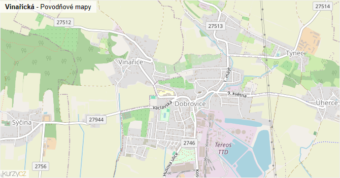 Vinařická - záplavové mapy stoleté vody