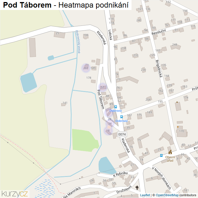 Mapa Pod Táborem - Firmy v ulici.