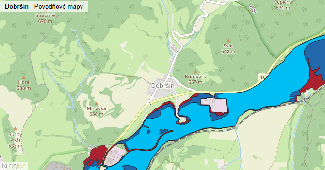 Dobršín - záplavové mapy stoleté vody