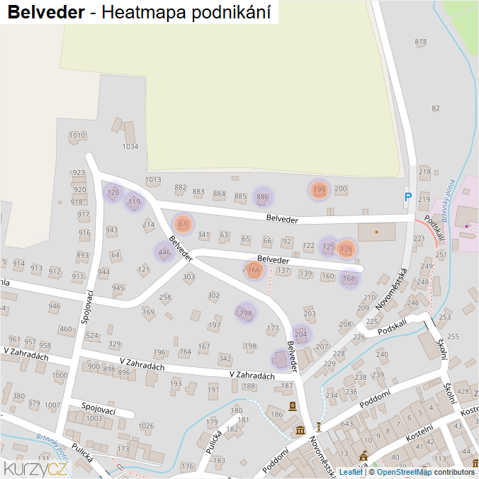 Mapa Belveder - Firmy v ulici.