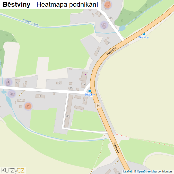 Mapa Běstviny - Firmy v části obce.