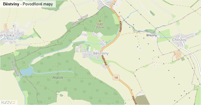 Běstviny - záplavové mapy stoleté vody