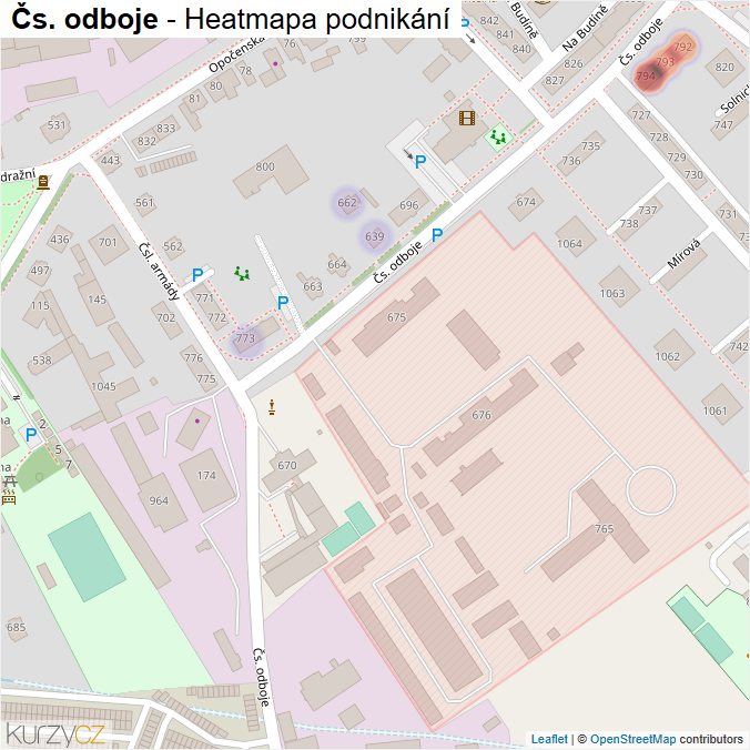 Mapa Čs. odboje - Firmy v ulici.