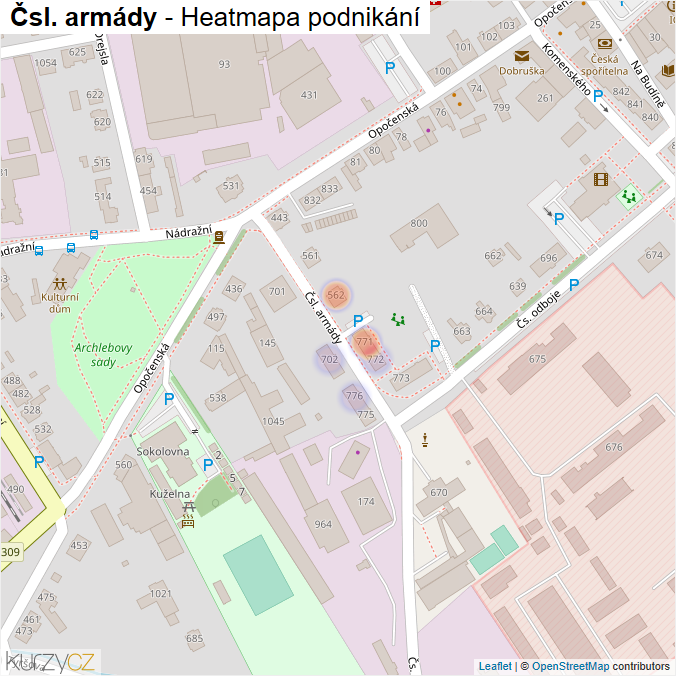 Mapa Čsl. armády - Firmy v ulici.