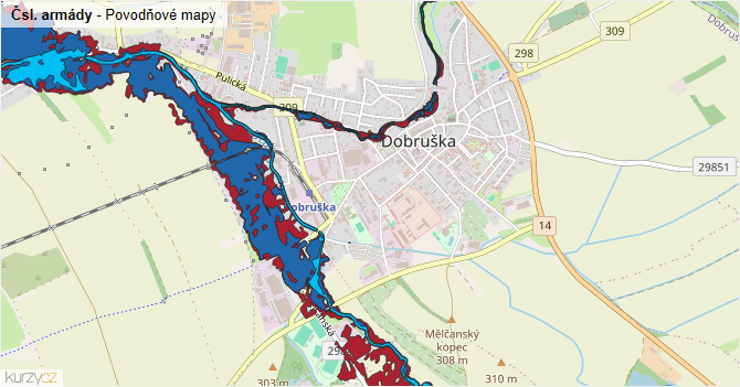 Čsl. armády - záplavové mapy stoleté vody