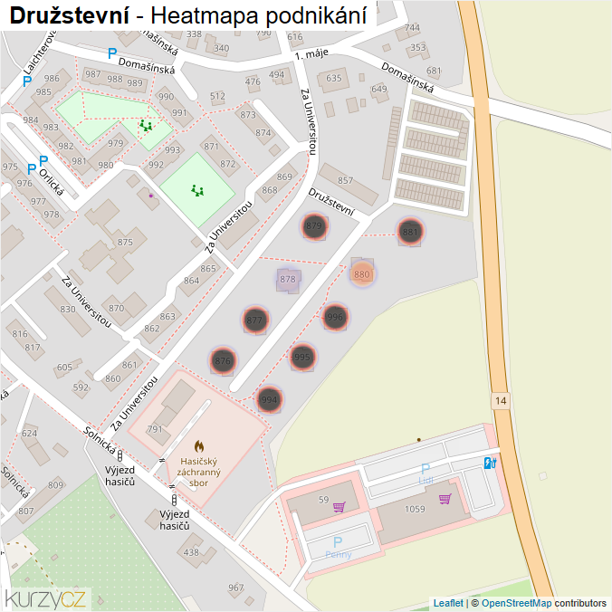 Mapa Družstevní - Firmy v ulici.
