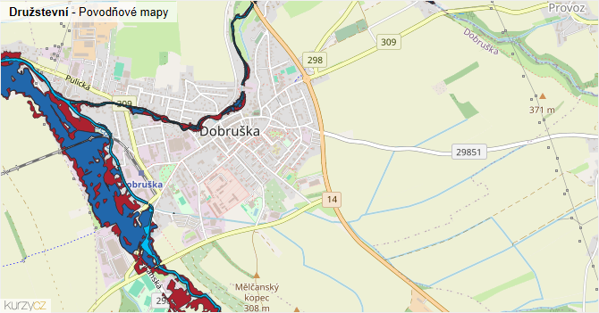 Družstevní - záplavové mapy stoleté vody