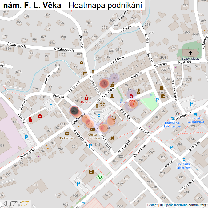 Mapa nám. F. L. Věka - Firmy v ulici.